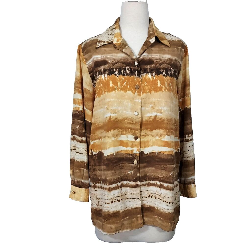 Beverly Rose USA Shirt Women's Large Abstract Artsy Retro Button Up Top Vintage